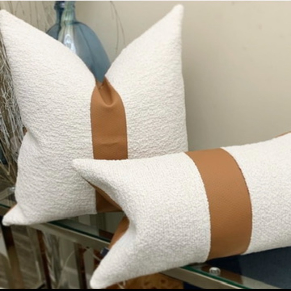 Handmade White and Tan Throw Pillow Cover